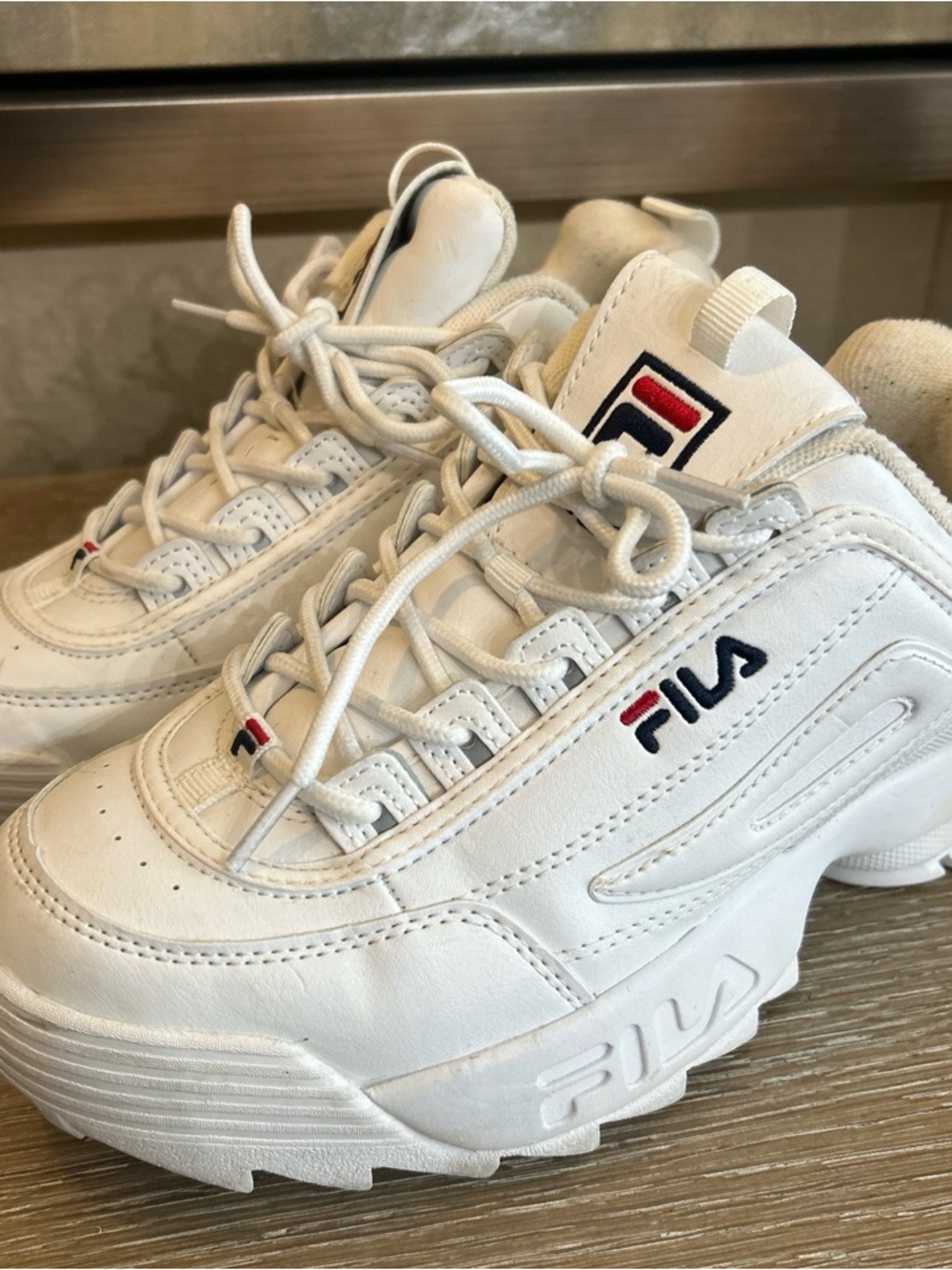 Fila Cream and White Low-Top Sneakers